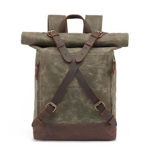 Mens Roll Top Canvas Backpack Vintage Rucksack