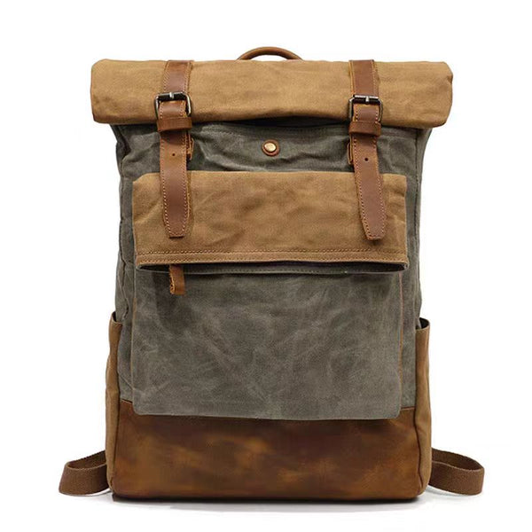 SHARE Vintage Waxed Canvas Backpack Roll Top Travel