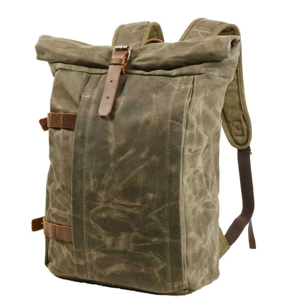 Roll Top Waxed Canvas Backpack Vintage For Men