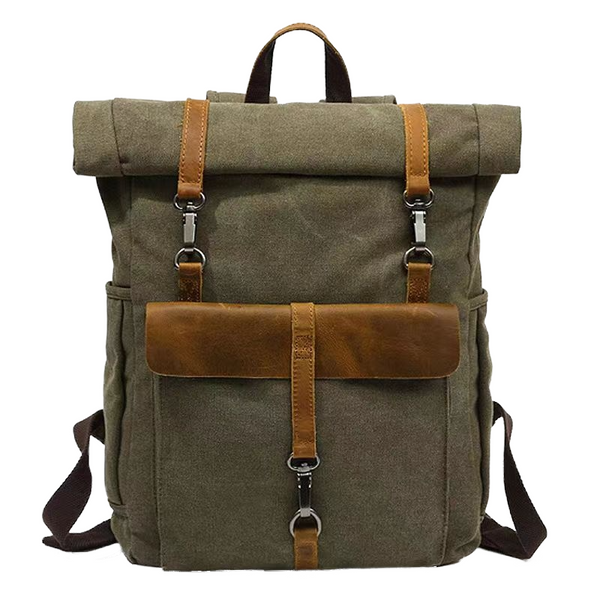 Waxed Canvas Vintage Backpack Roll Top Rucksack